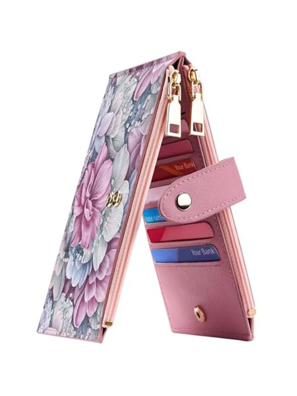Womens RFID Blocking Leather Wallet Large Capacity Slim Handmade Card Holder Zip